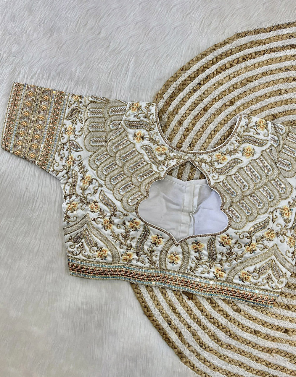 White Milan Silk Heavy Embroidery Work Blouse