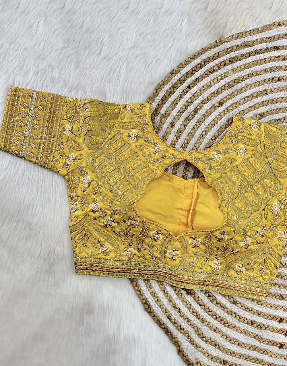 Yellow Milan Silk Heavy Embroidery Work Blouse