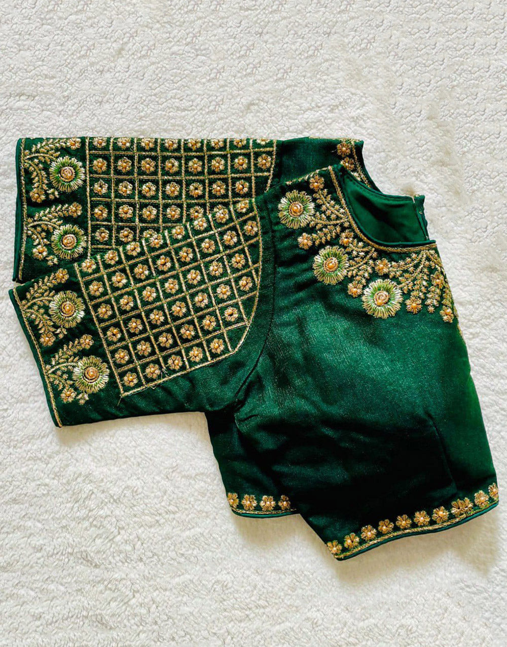 Dark Green Phantom Silk Designer Blouse