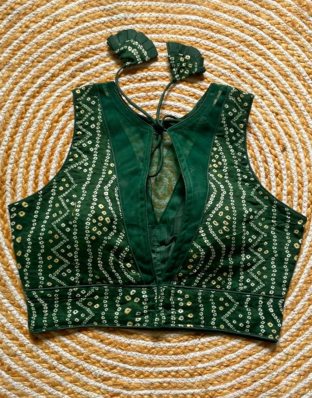 Green Rayon Cotton With Bandhani Printed Blouse