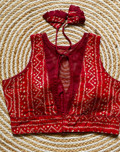 Dark Red Rayon Cotton With Bandhani Printed Blouse