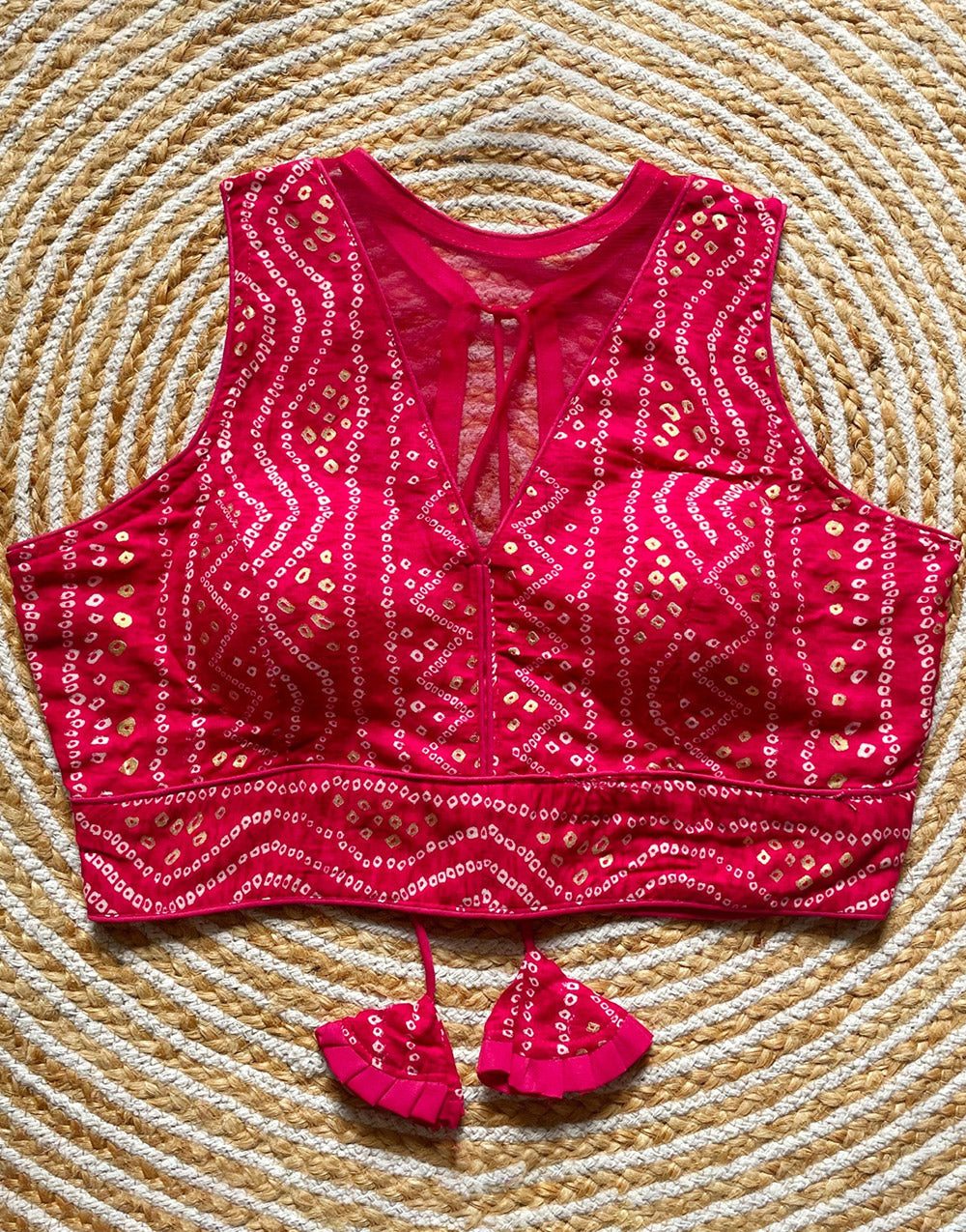 Pink Rayon Cotton With Bandhani Printed Blouse