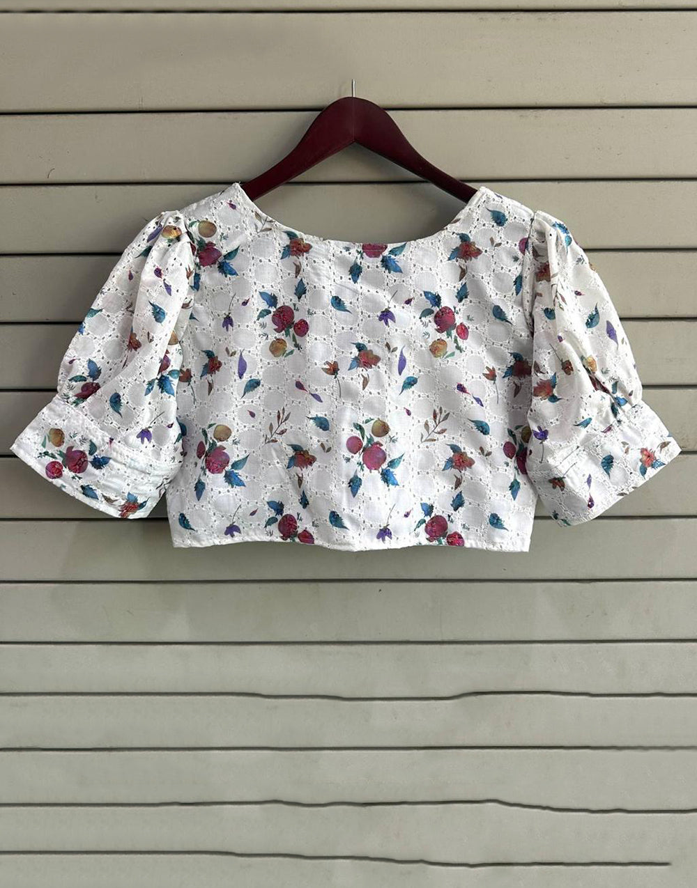 White Cotton With Digital Printed Blouse