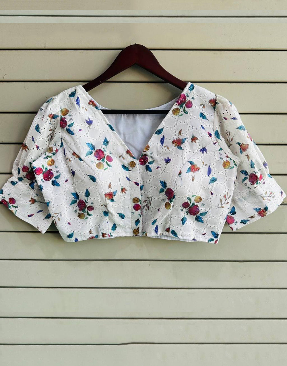 White Cotton With Digital Printed Blouse