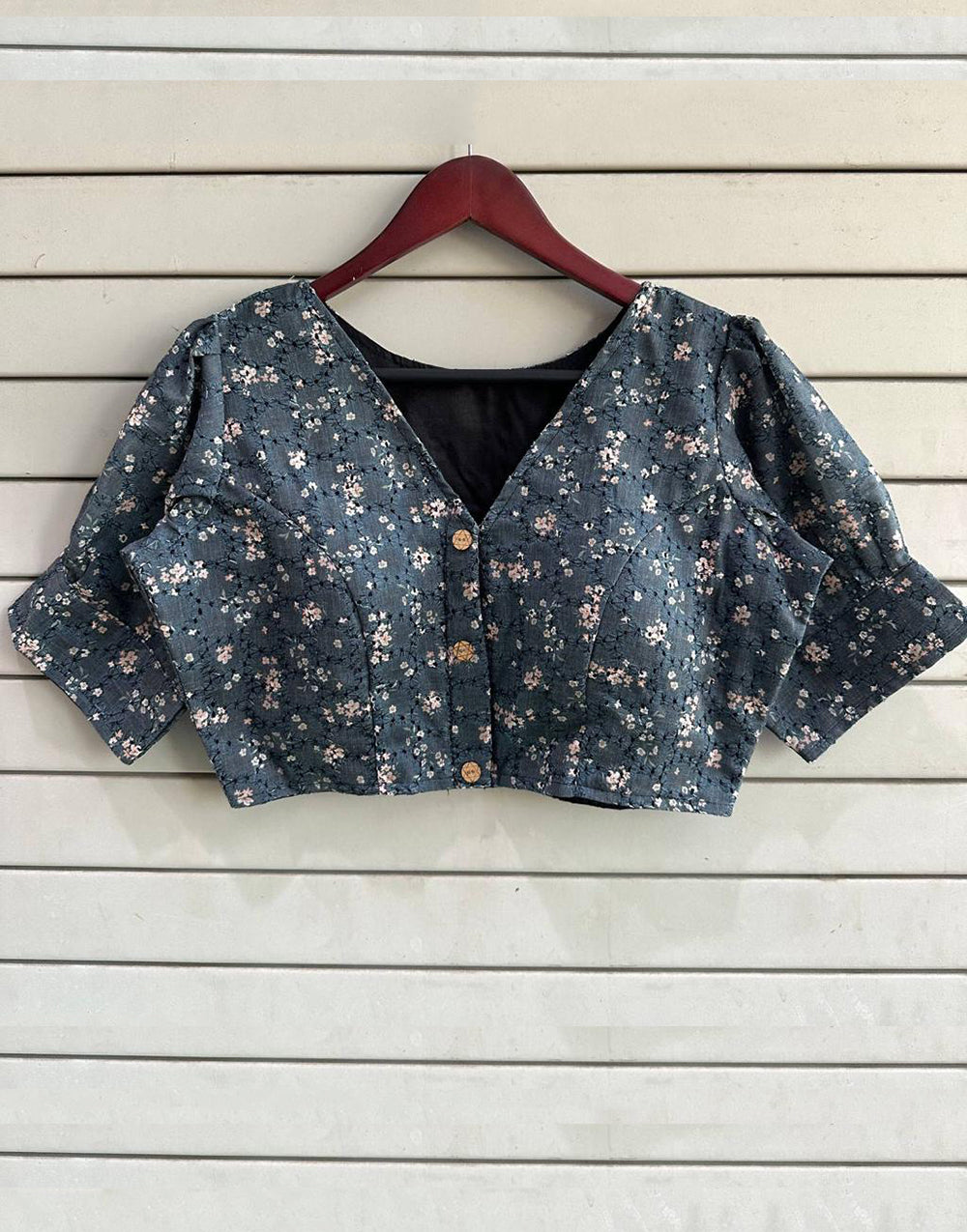 Slate Black Cotton With Digital Printed Blouse