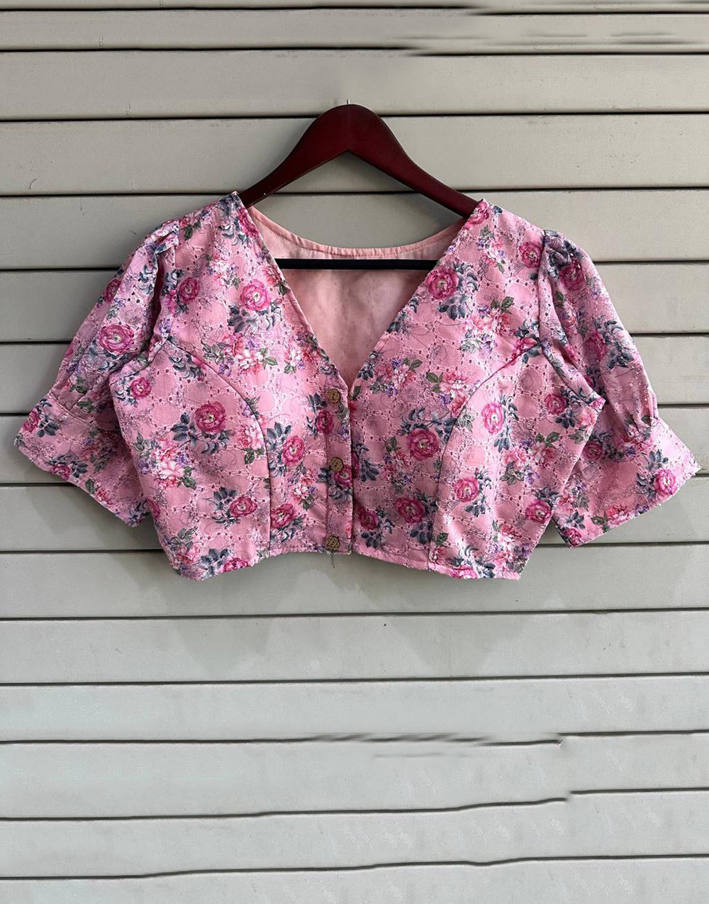 Baby Pink Cotton With Digital Printed Blouse