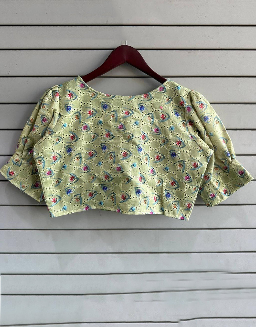 Pista Green Cotton With Digital Printed Blouse