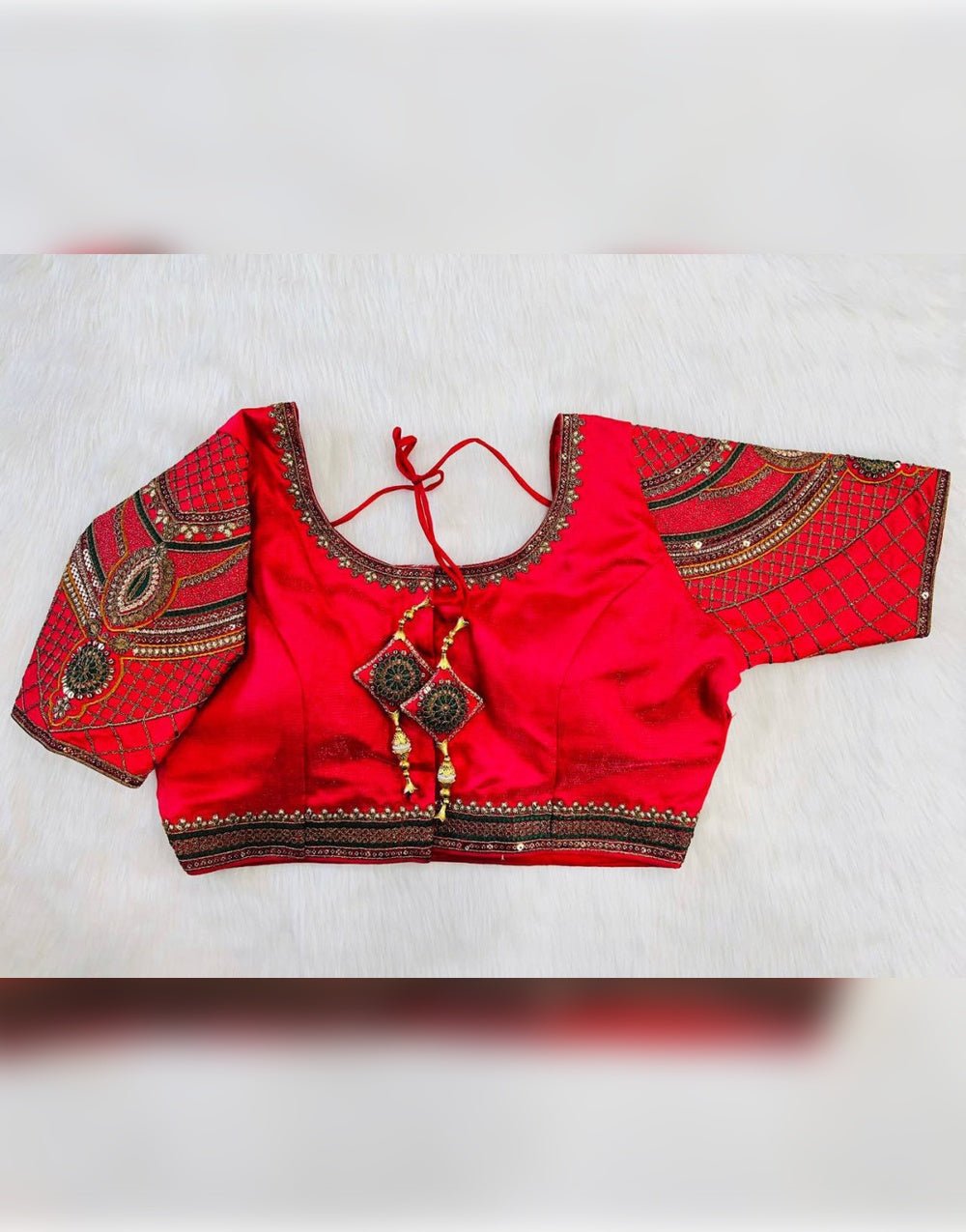 Apple Red Milan Silk Embroidery Blouse