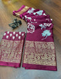 Rouge Pink Dola Silk With Foil Printed Saree