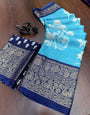 Sky Blue Dola Silk Foil Printed Saree