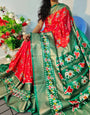 Green & Red Dola Silk Patola Printed Saree