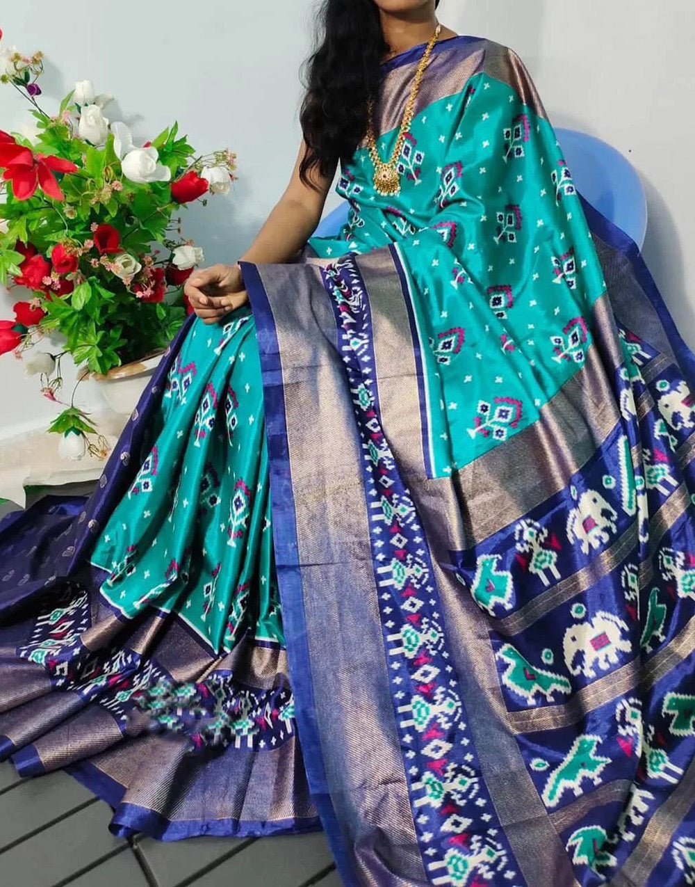 Blue Dola Silk Patola Printed Saree