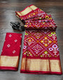 Red Soft Dola Silk With Printed & Zari Weaving Work