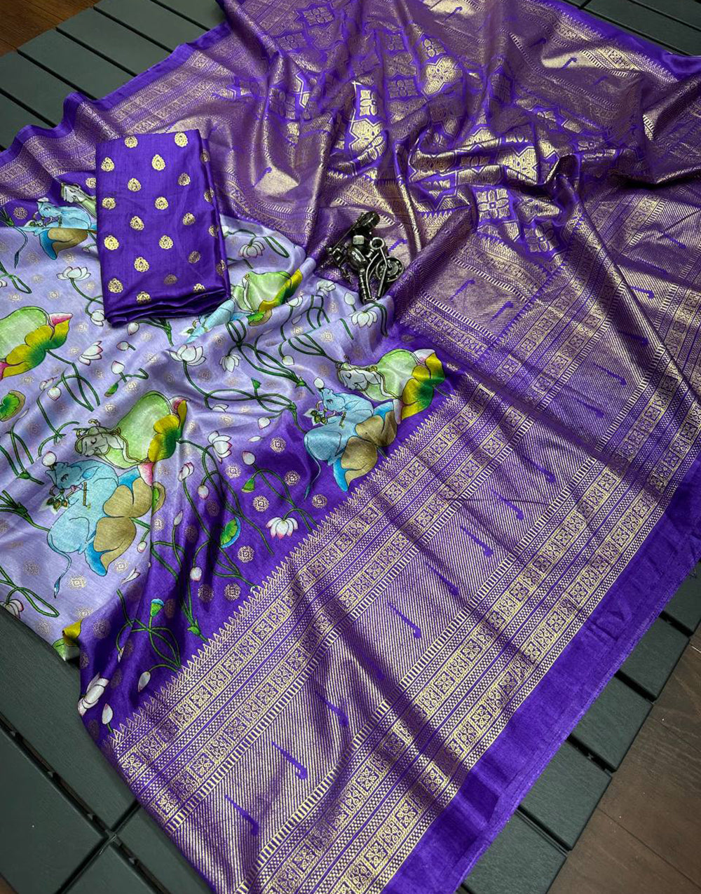 Violet Art Silk Printed Saree