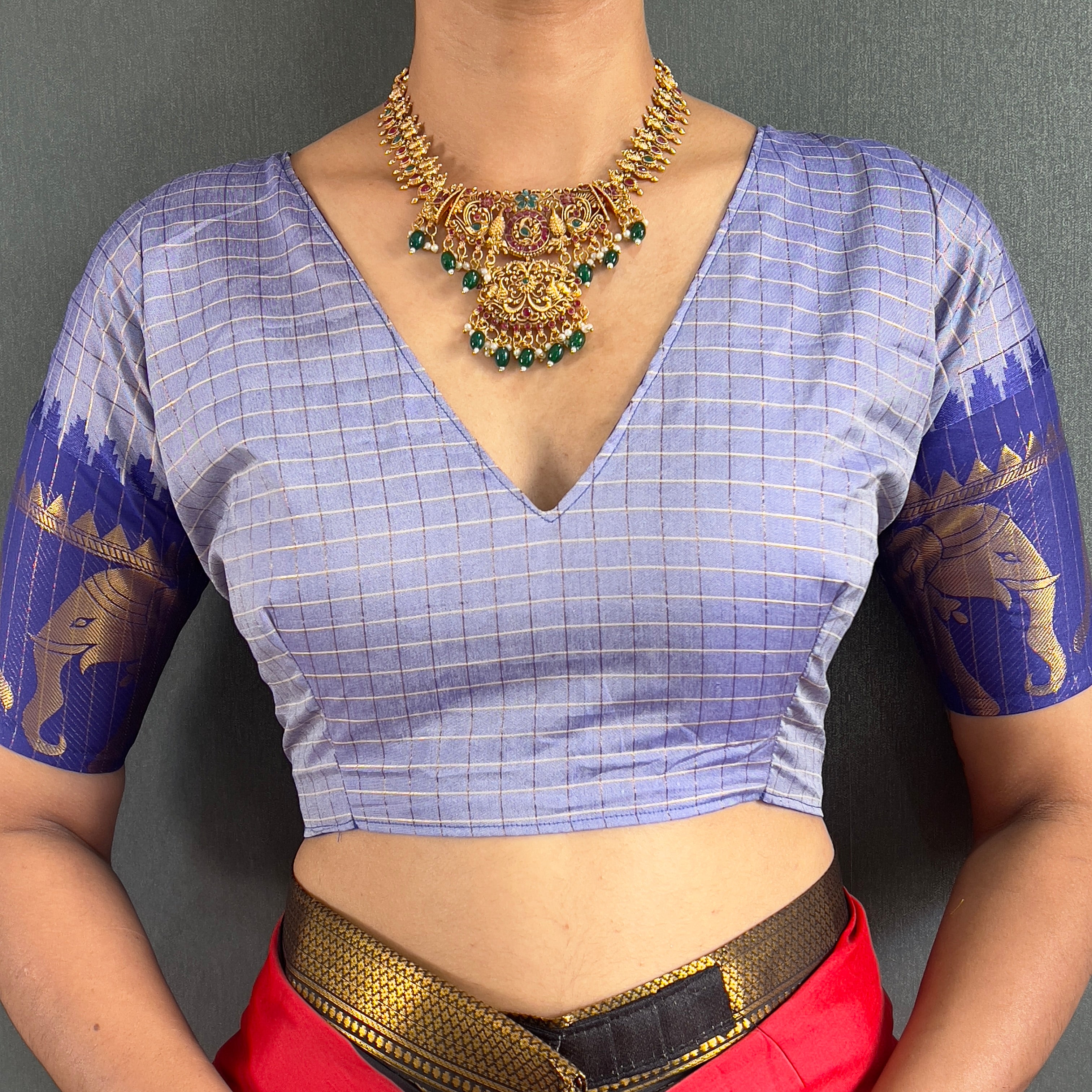 Ethnic Motifs Woven Design Zari Cheks Kanjeevaram Silk Saree Just Wear 1.Min