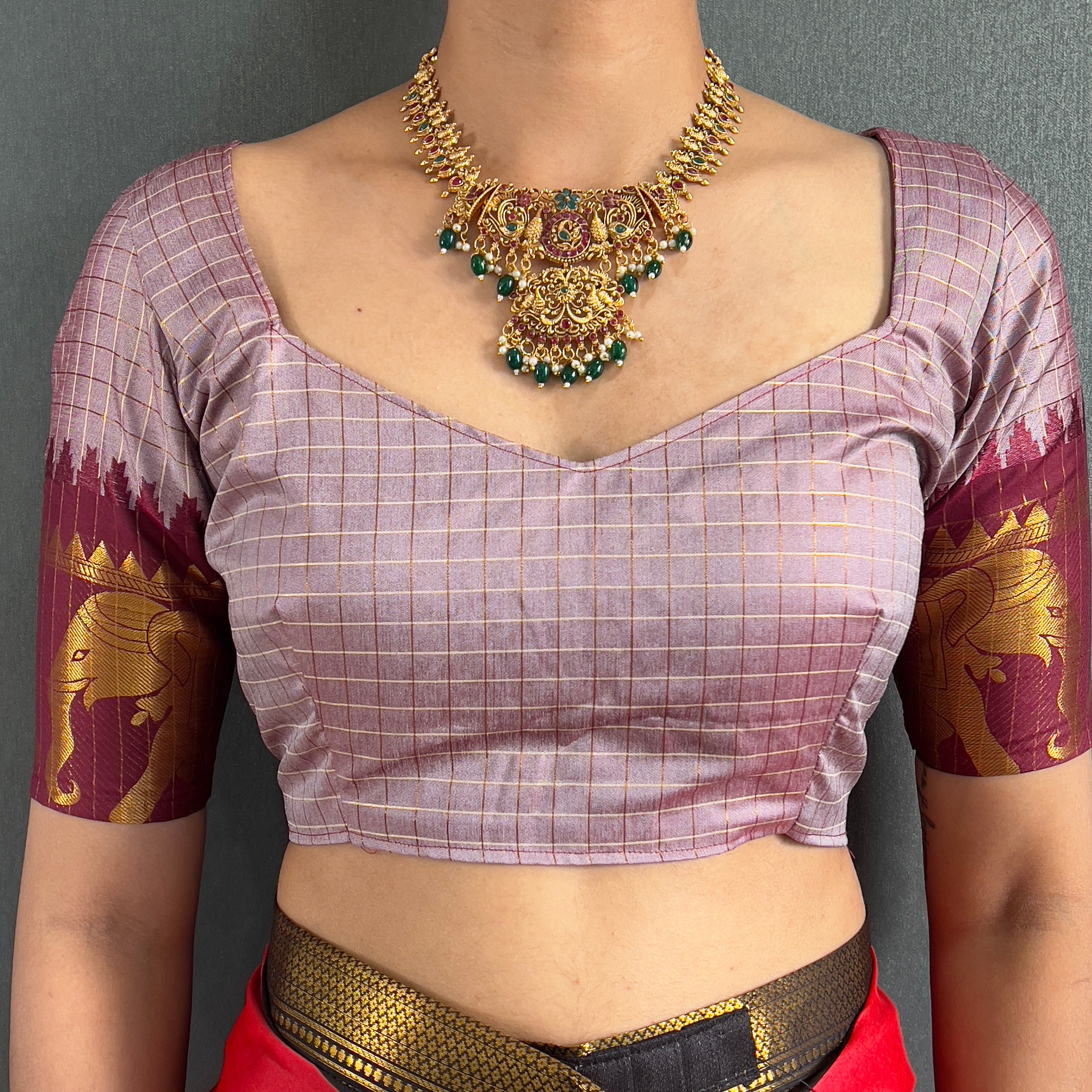 Ethnic Motifs Woven Design Zari Cheks Kanjeevaram Silk Saree Just Wear 1.Min