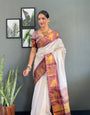 Ethnic Motifs Woven Design Zari Cheks Kanjeevaram Silk Saree Just Wear 1.Min