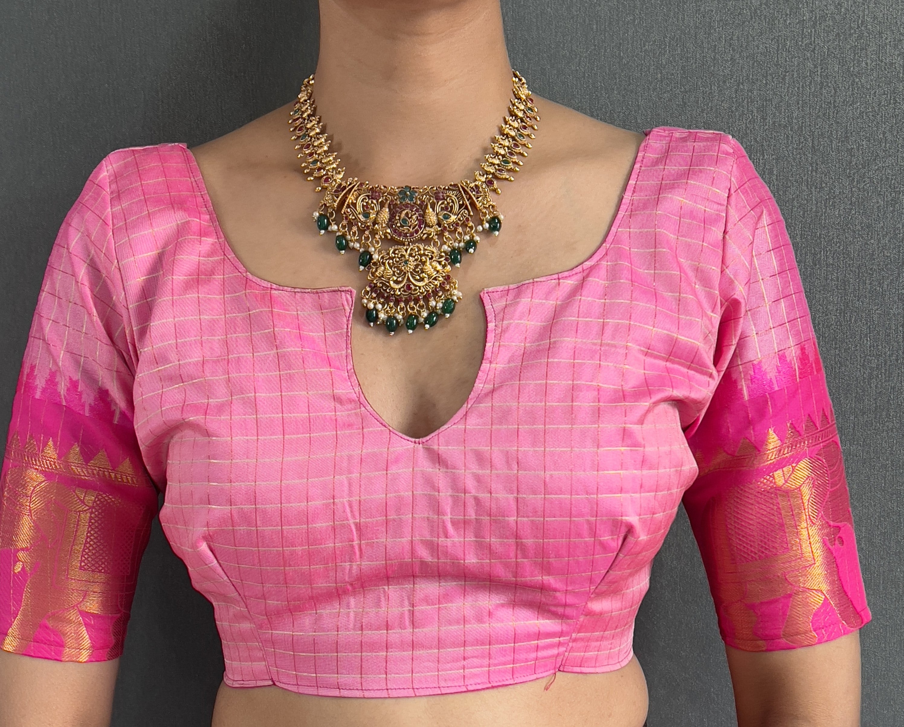 Ethnic Motifs Woven Design Zari Cheks Kanjeevaram Silk Saree Just Wear 1.Min