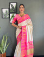 Ethnic Motifs Woven Design Zari Cheks Kanjeevaram Silk Saree Just Wear 1.Min