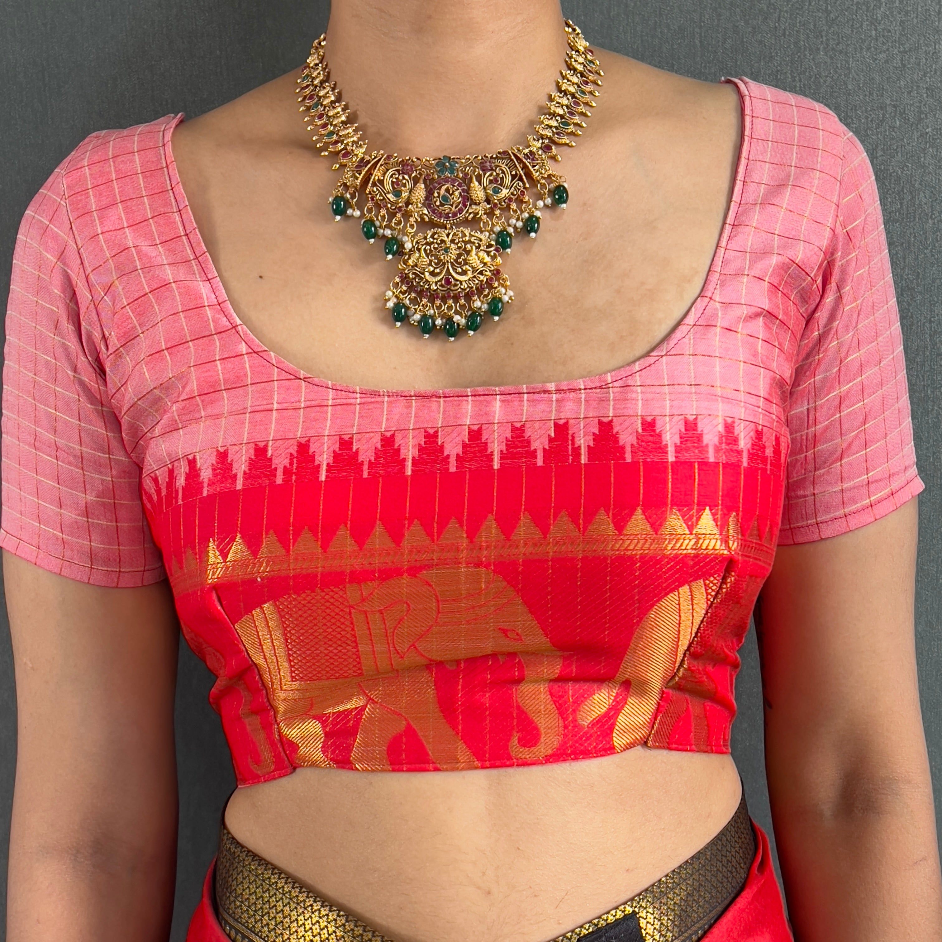 Ethnic Motifs Woven Design Zari Cheks Kanjeevaram Silk Saree Just Wear 1.Min