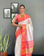 Ethnic Motifs Woven Design Zari Cheks Kanjeevaram Silk Saree Just Wear 1.Min