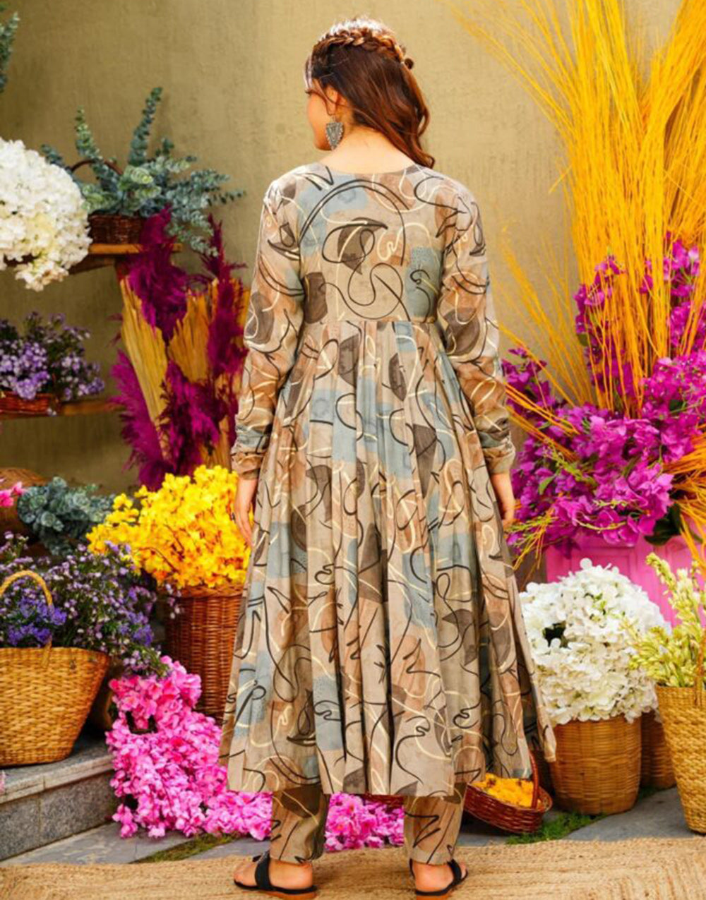 Light Brown Designer Chinon Silk With Digital Printed Anarkali Suit
