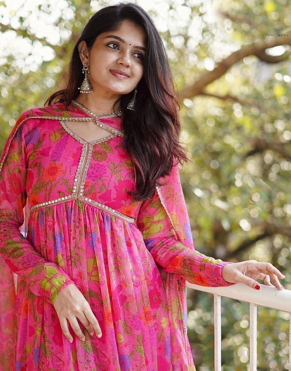 Pink Chinon With Digital Printed Fancy Gown