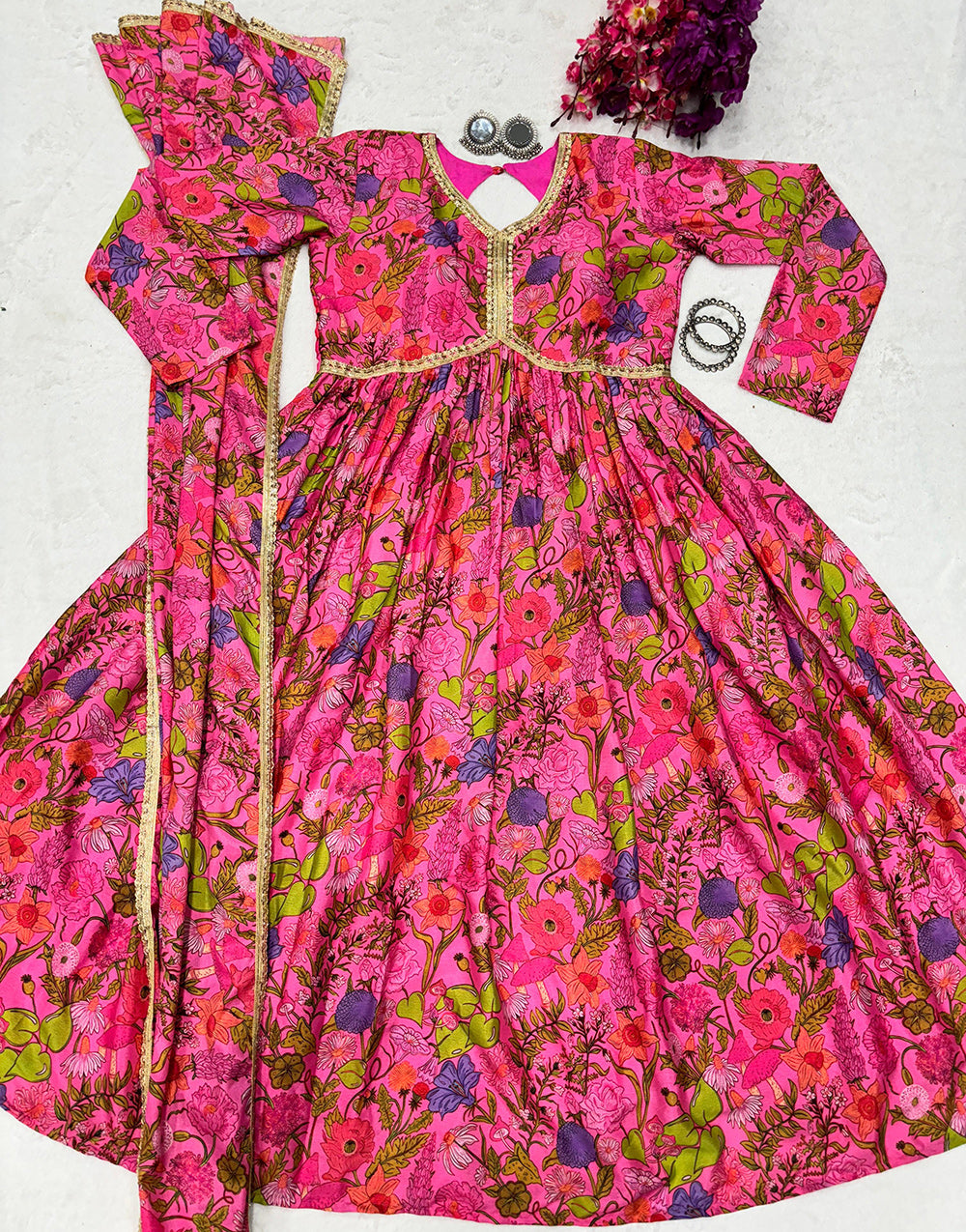 Pink Chinon With Digital Printed Fancy Gown