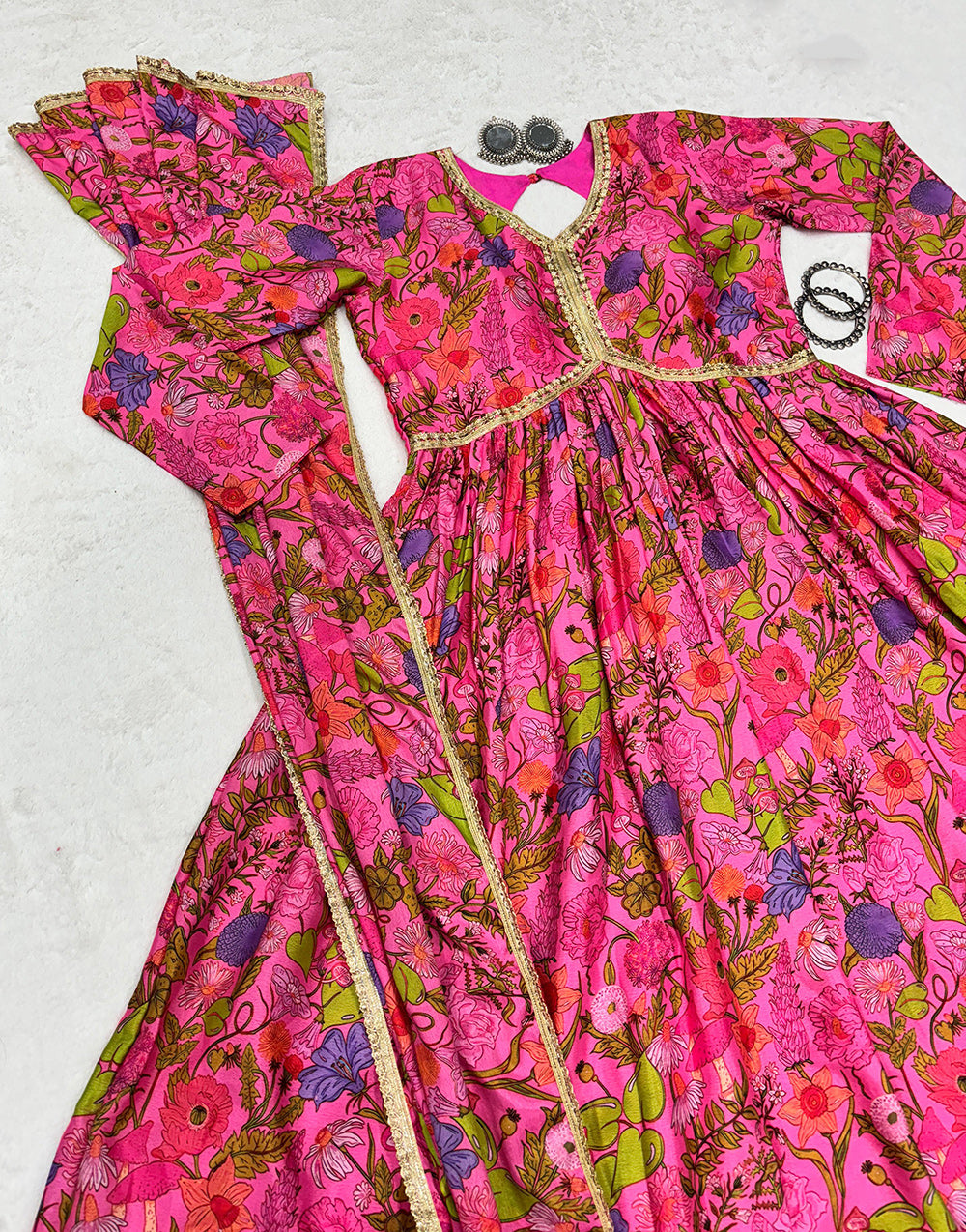 Pink Chinon With Digital Printed Fancy Gown