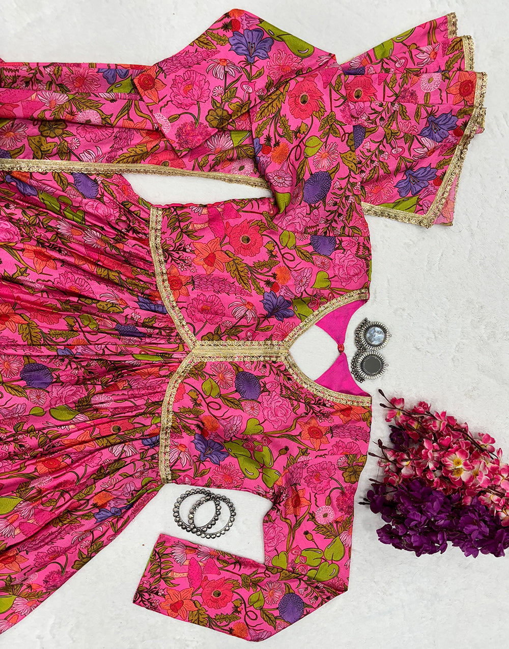 Pink Chinon With Digital Printed Fancy Gown