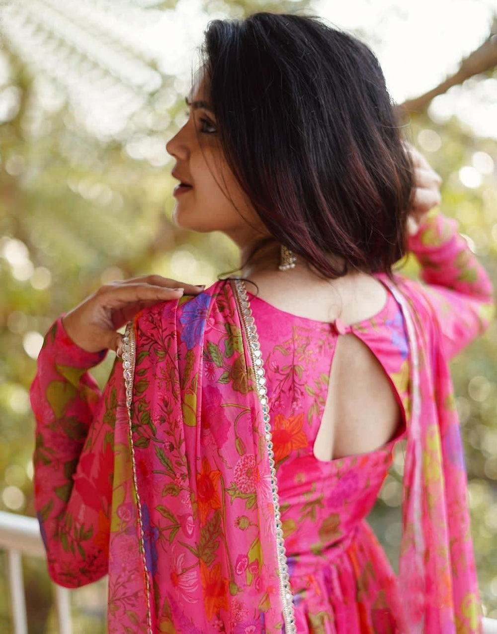 Pink Chinon With Digital Printed Fancy Gown