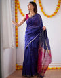 Blue & Pink Soft Cotton Saree With Golden Zari Weaving