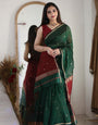 Green And Red Soft Cotton Saree With Golden Zari Weaving