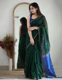Green Soft Cotton Saree With Golden Zari Weaving