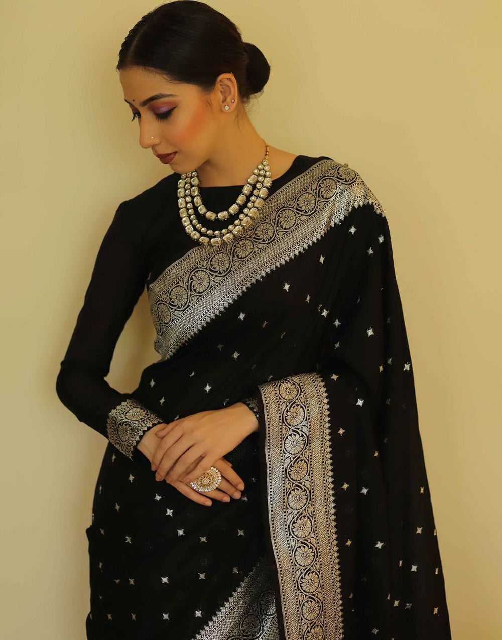 Black Soft Cotton Silk With Zari Weaving Work