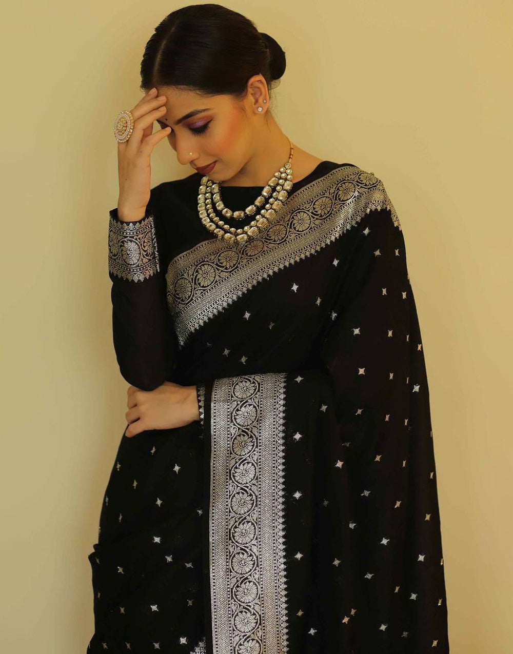 Black Soft Cotton Silk With Zari Weaving Work