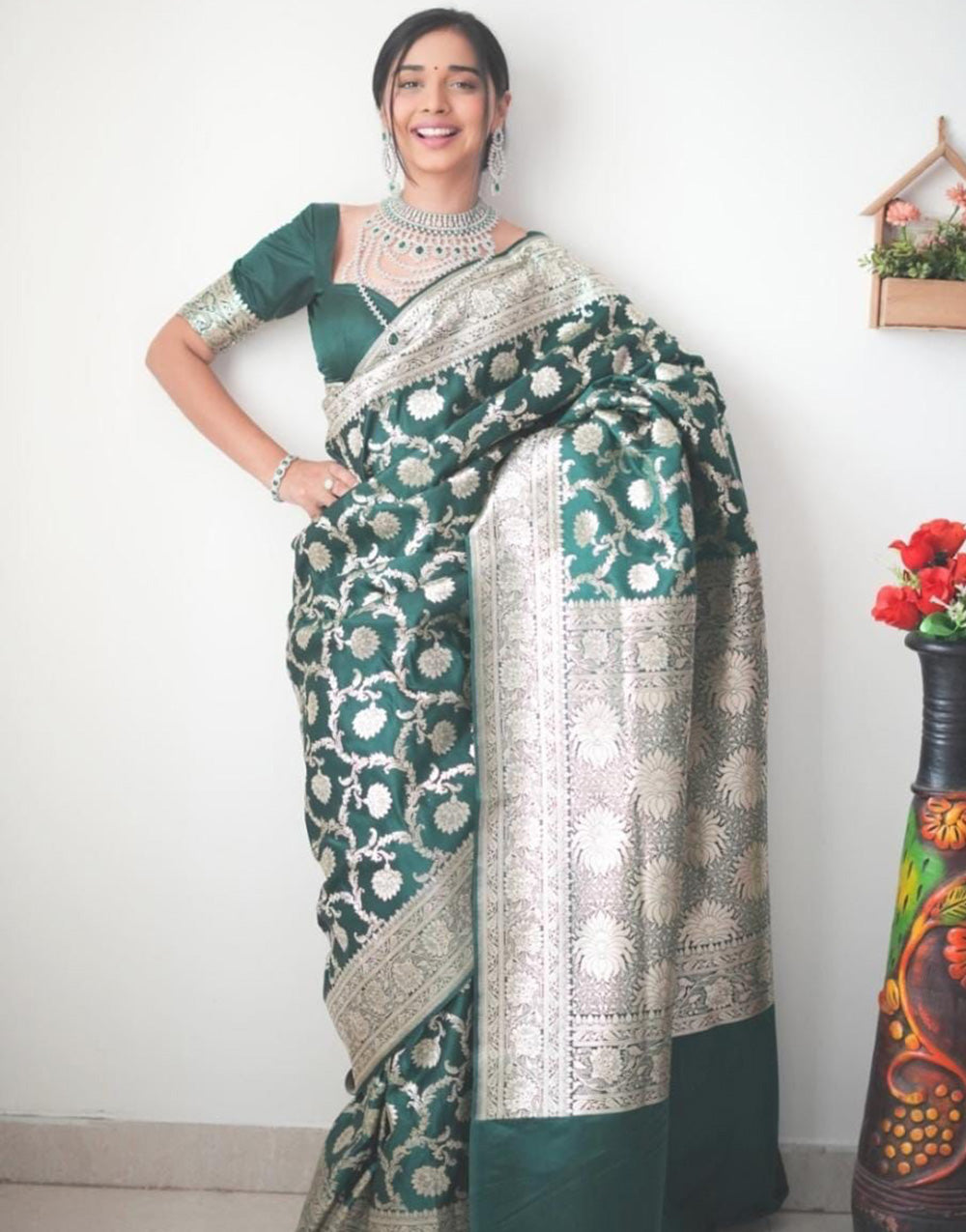 Green Soft Banarasi Silk Ready To Wear