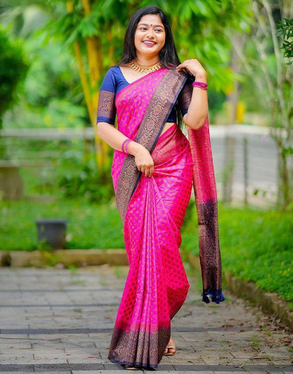 Rani Pink Soft Silk Saree With Zari Weaving Work