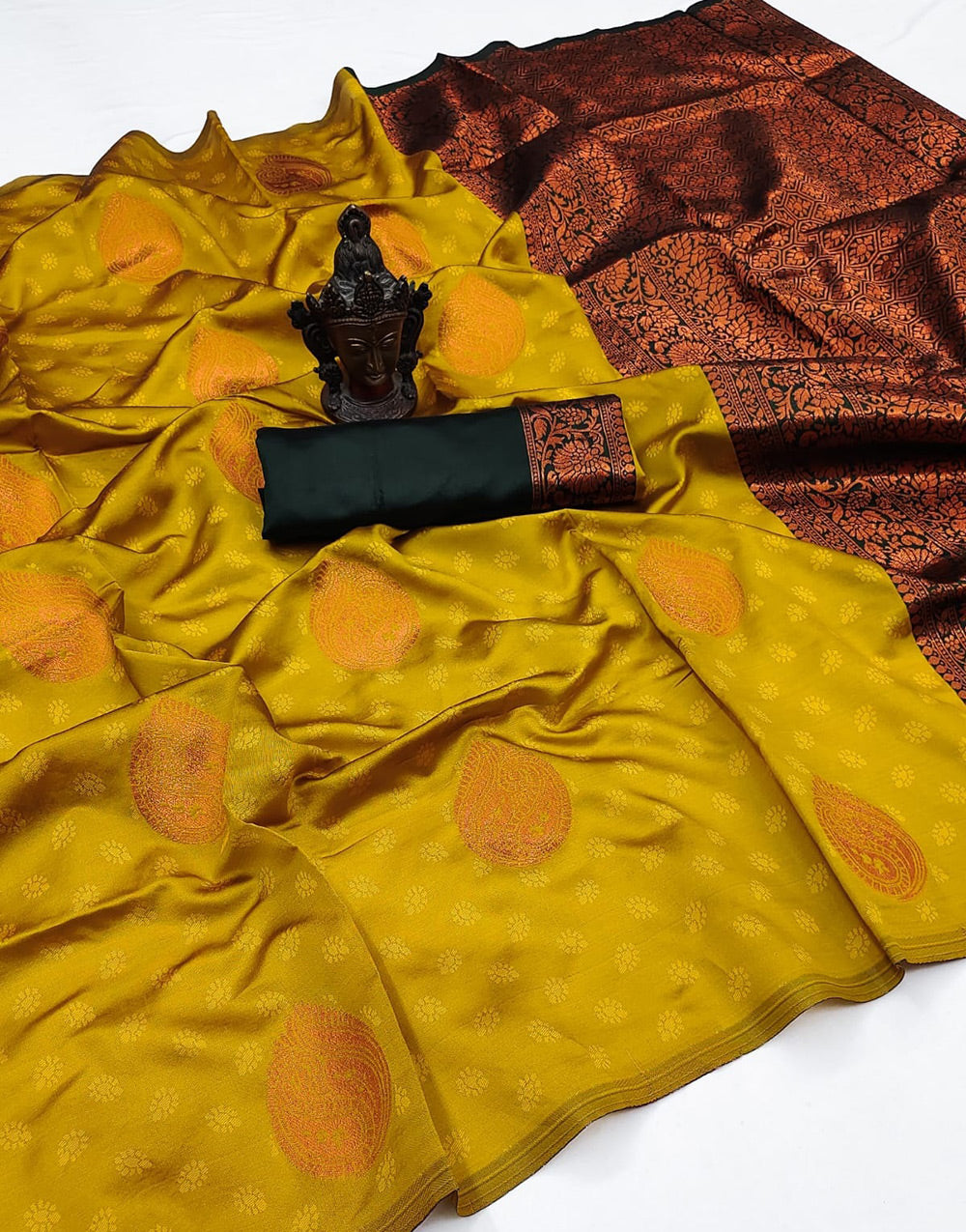 Mustard Yellow Soft Silk Saree With Zari Weaving Work