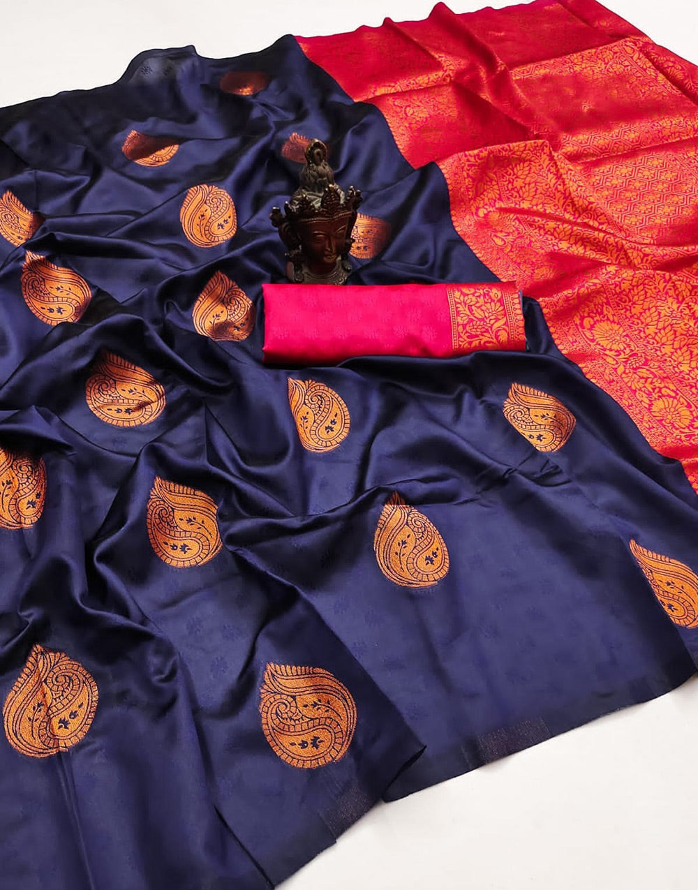 Navy Blue Soft Silk Saree With Zari Weaving Work