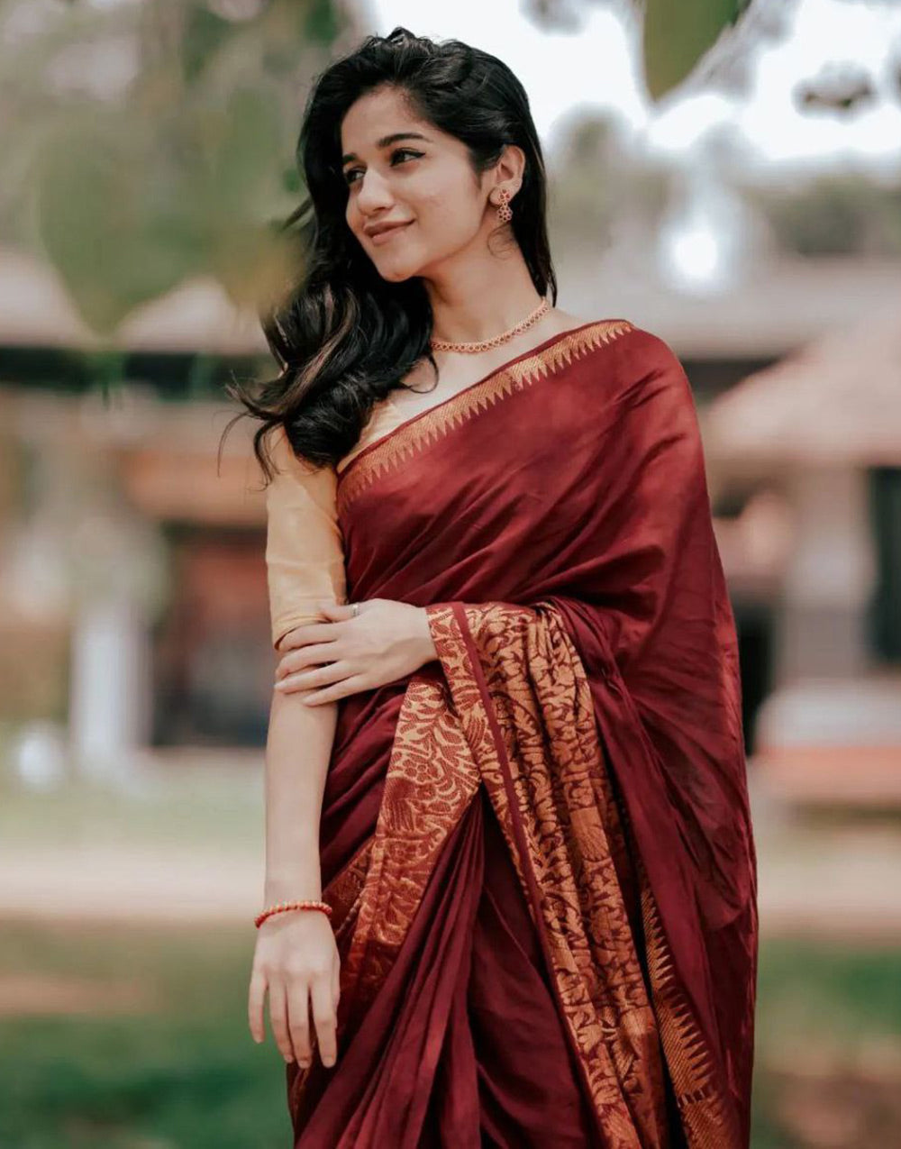 Maroon Color Soft Lichi Silk Zari Work Saree