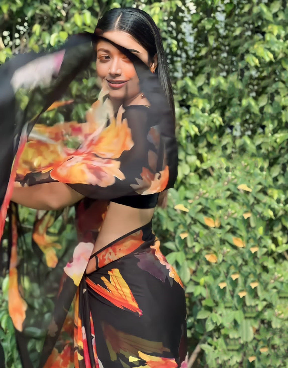 Black Soft Georgette With Digital Printed Saree