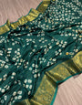 Green Hand Bandhej Bandhani Saree With Waving Work