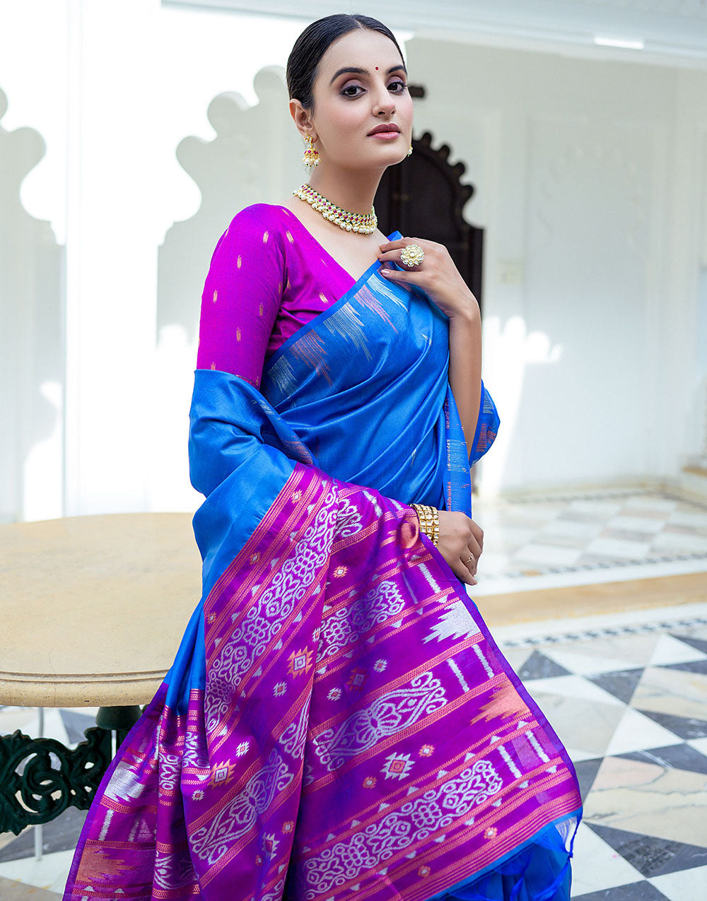 Blue Soft Tussar Silk Saree With Zari Weaving Work
