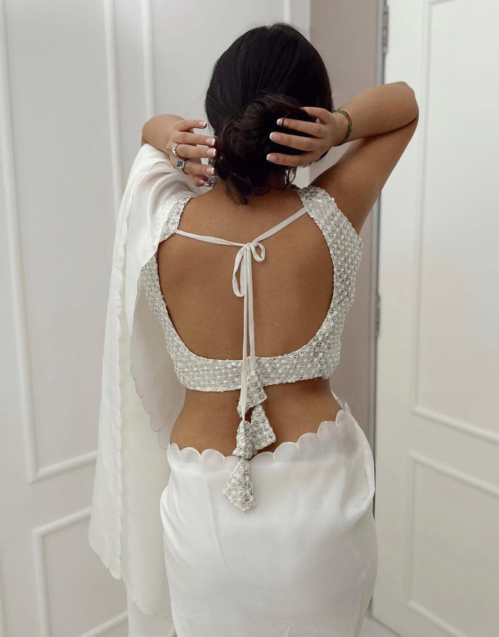 White Rangoli Silk Ready To Wear Saree With Cut Work Border