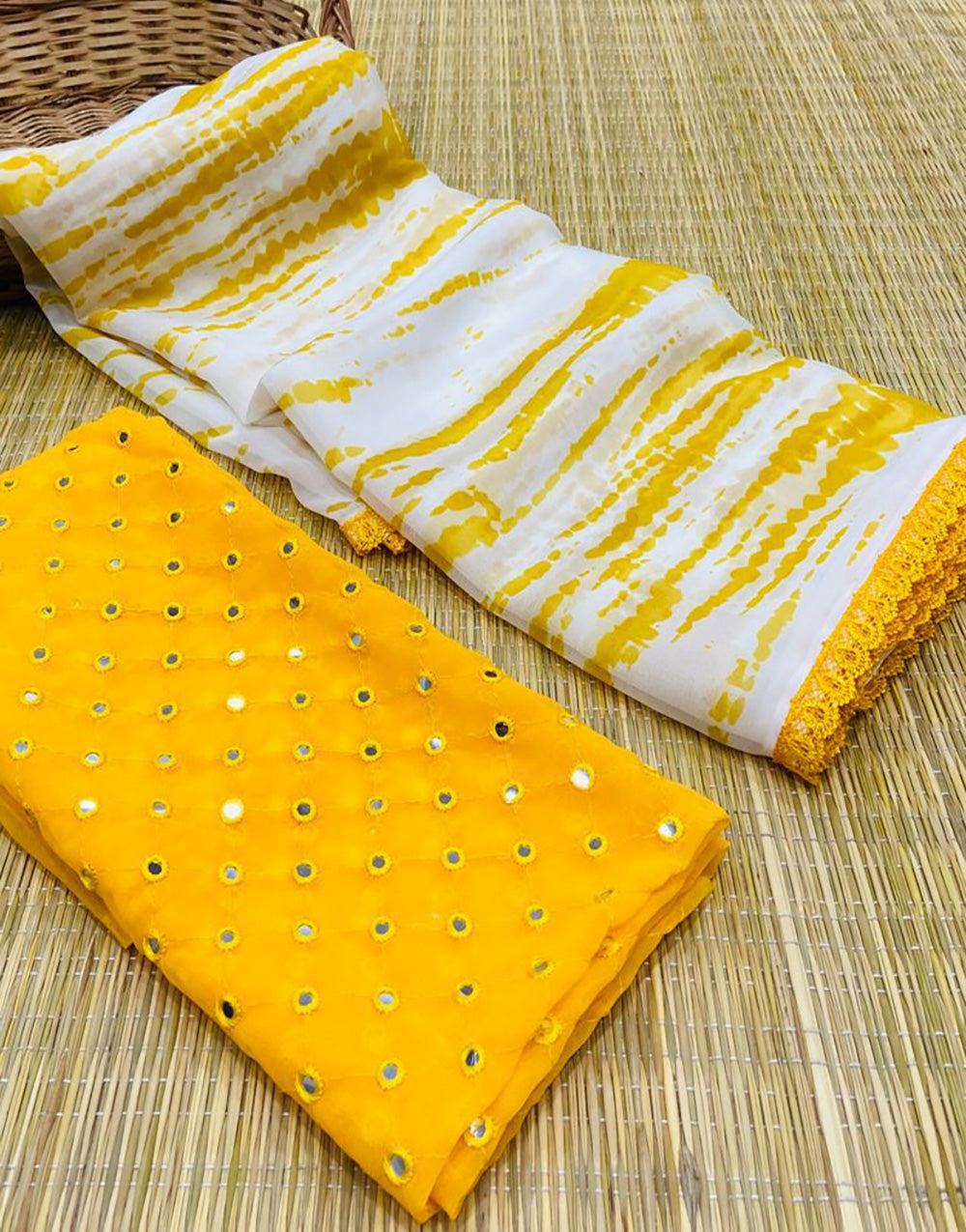 Yellow & White Georgette Saree With Printed Work