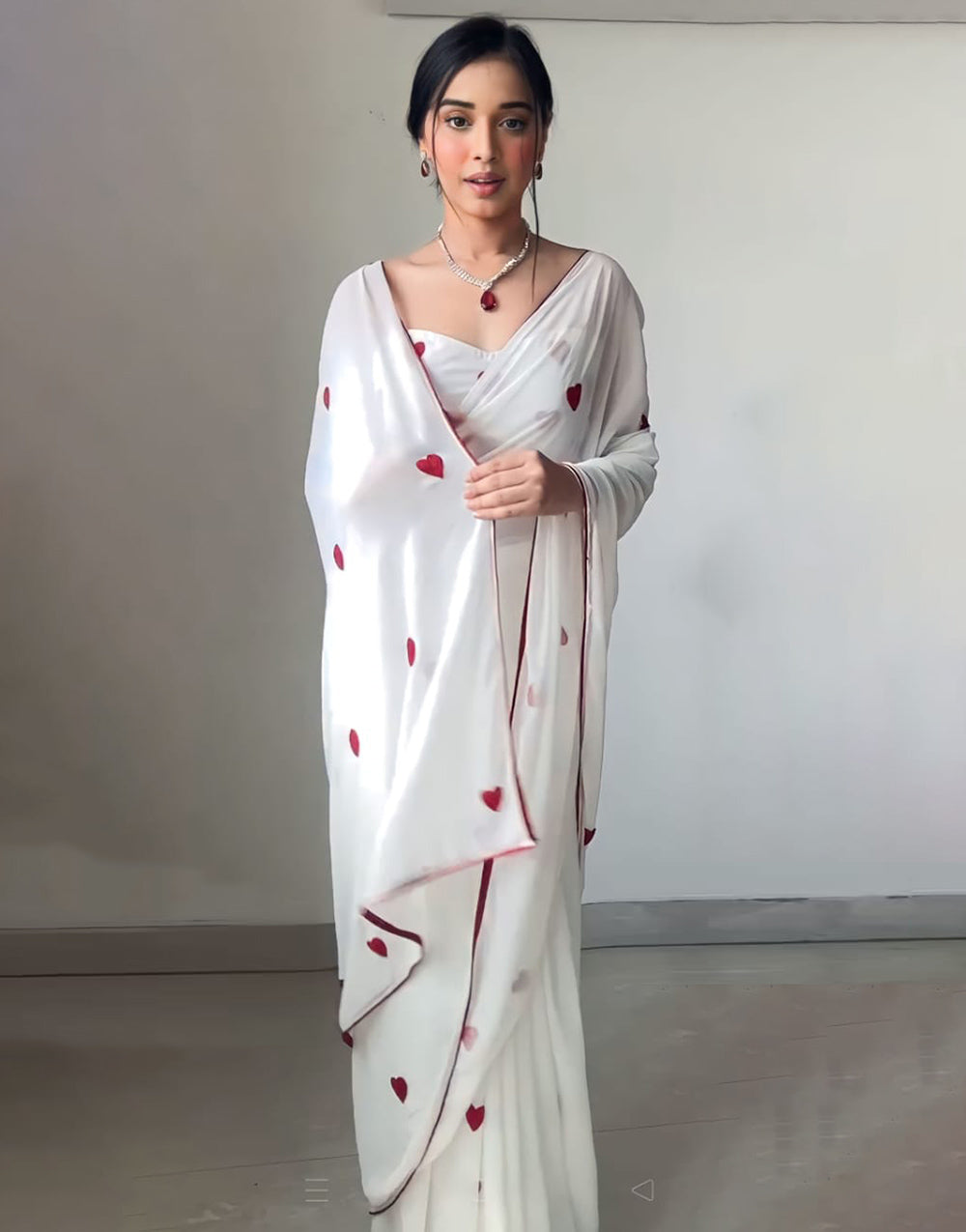 White Georgette Ready To Wear Saree