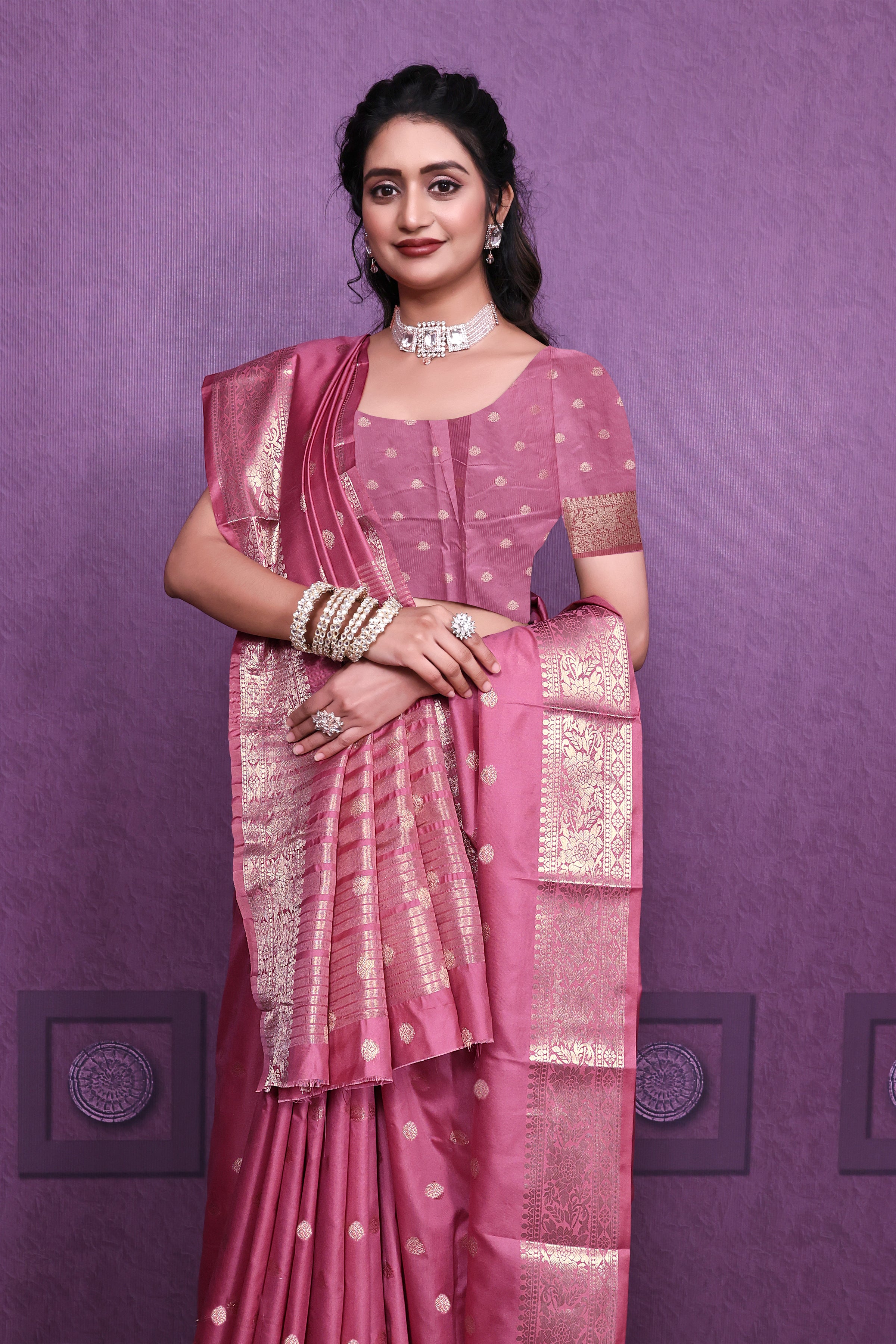 Graceful Satin Jacquard Woven Saree with Rich Textured Weaving