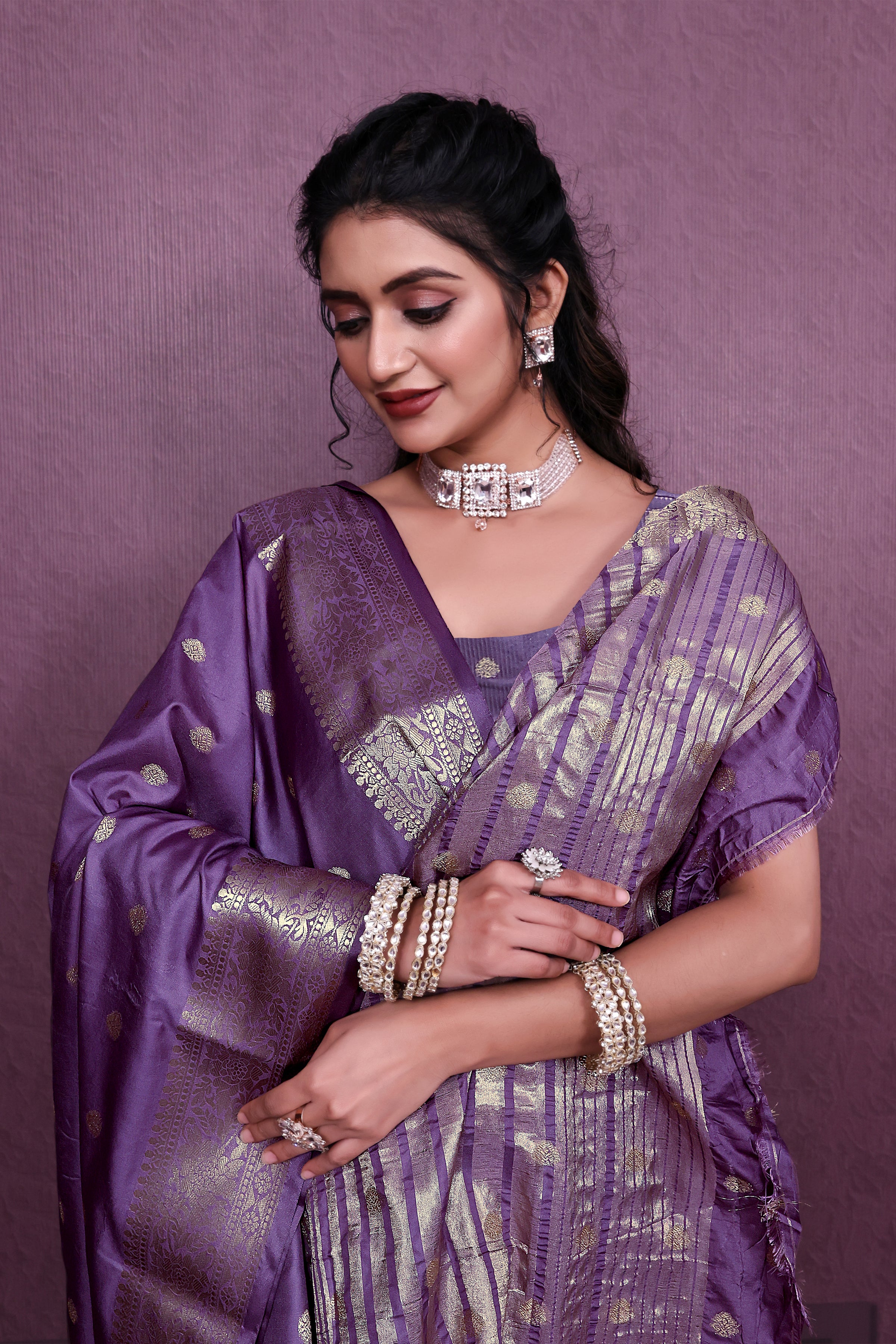 Graceful Satin Jacquard Woven Saree with Rich Textured Weaving