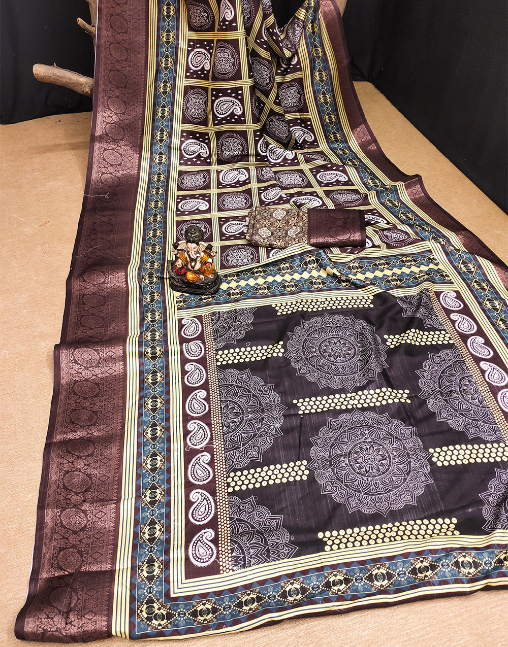 Brown Dola Silk With Digital Printed Saree